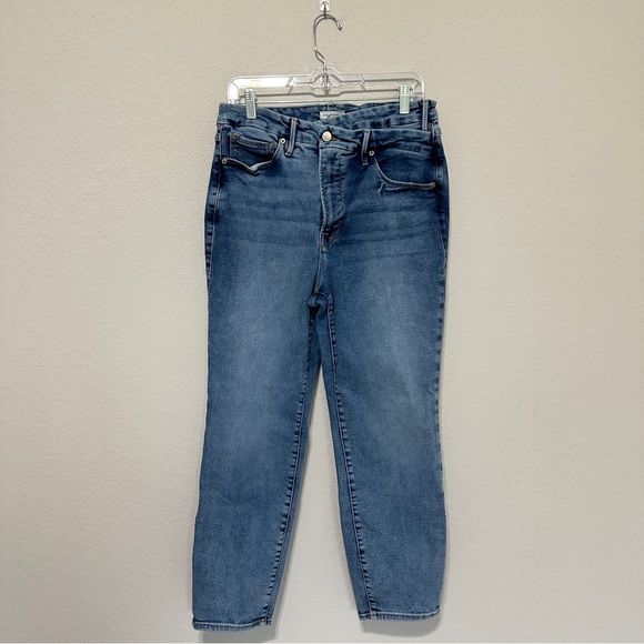 Good American Women’s Blue Fold Over Waist Straight Jeans Size 15 Stretch Denim - Picture 1 of 7
